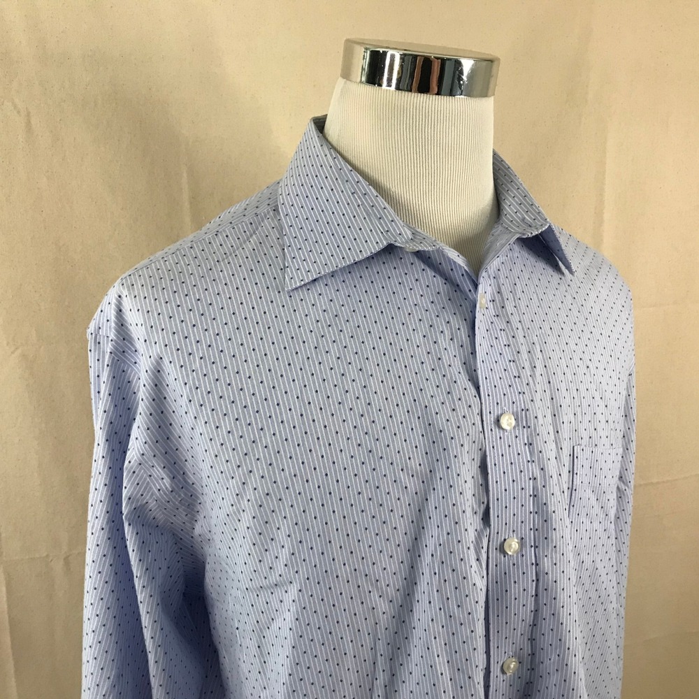 Stafford 18 34/35 Travel Easy Care Broadcloth Dress Shirt Blue Dotted Mens